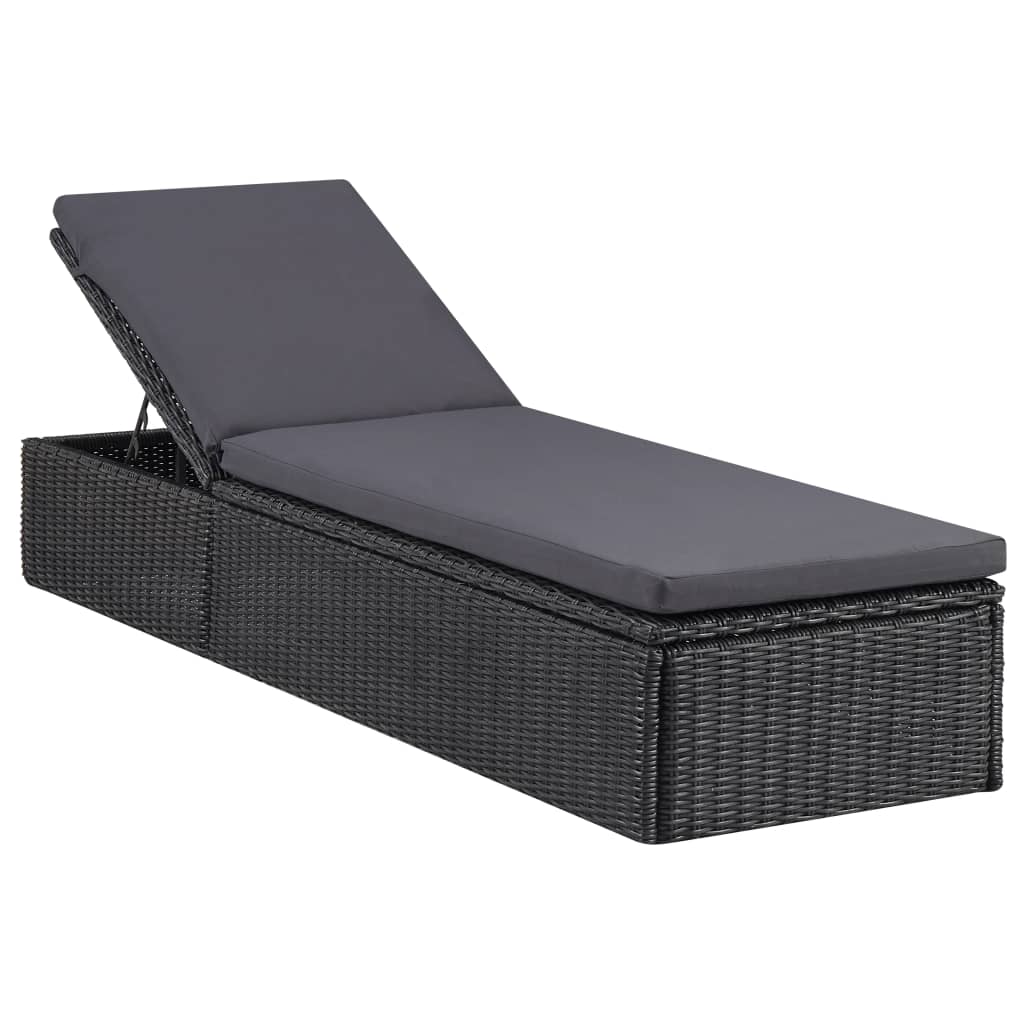 Black and dark grey PE wicker sun lounger