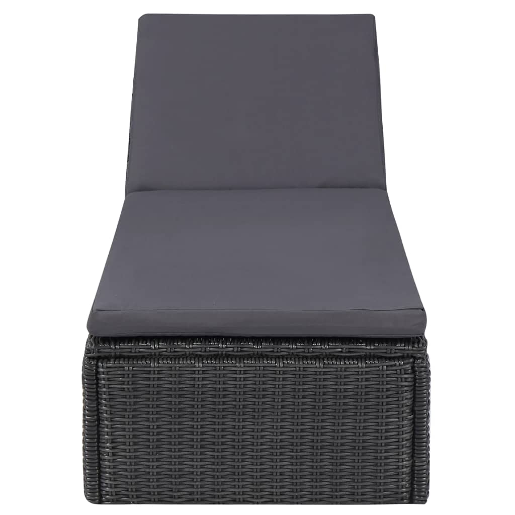 Black and dark grey PE wicker sun lounger