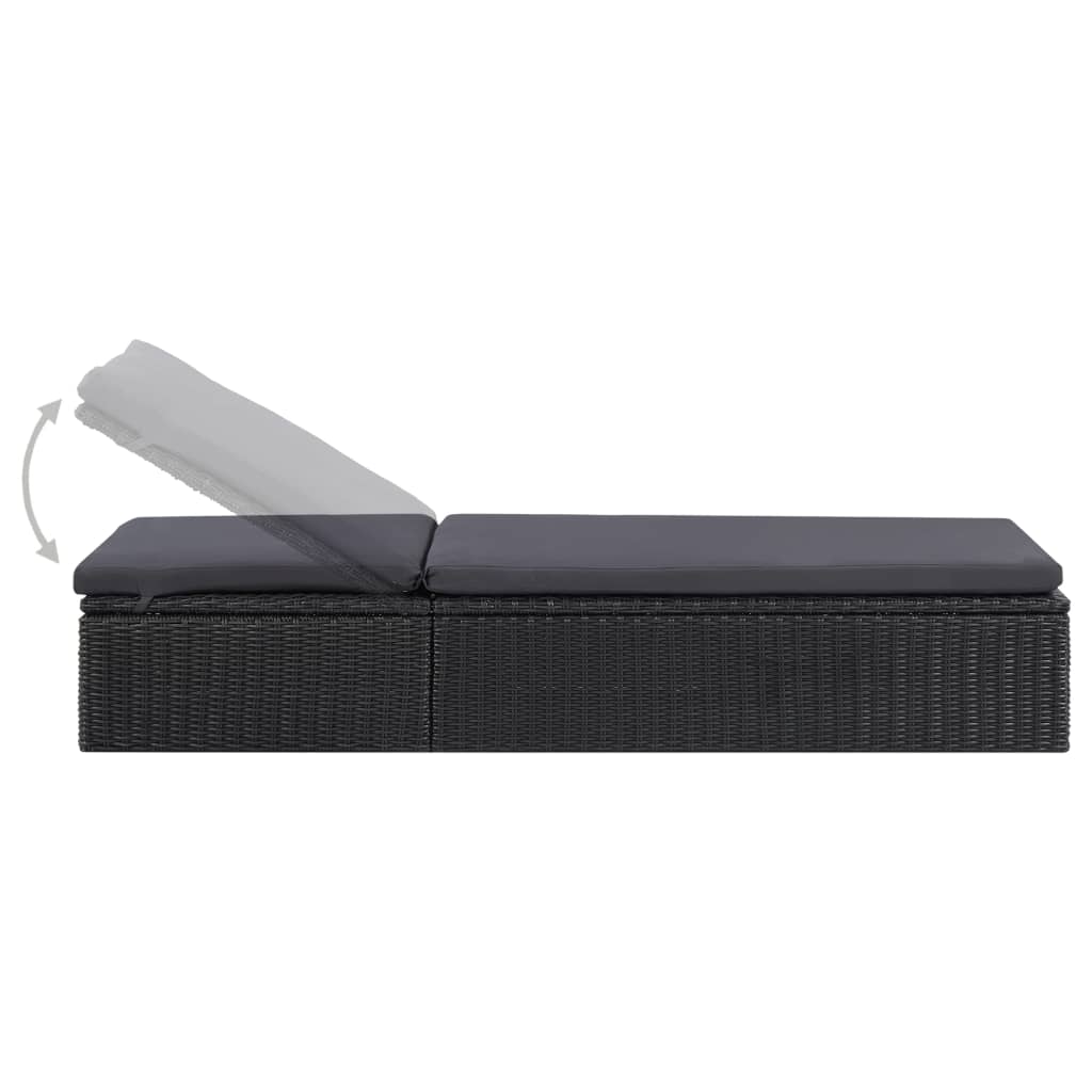 Black and dark grey PE wicker sun lounger