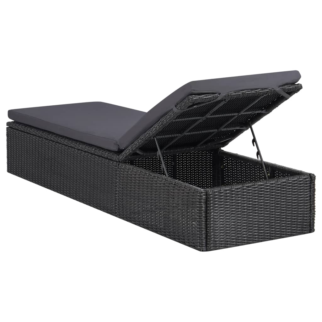 Black and dark grey PE wicker sun lounger