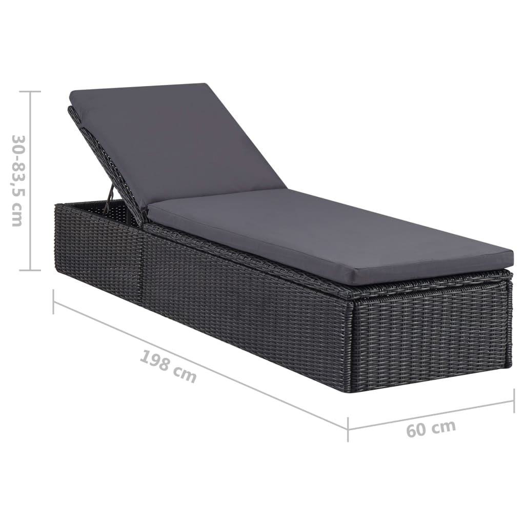Black and dark grey PE wicker sun lounger