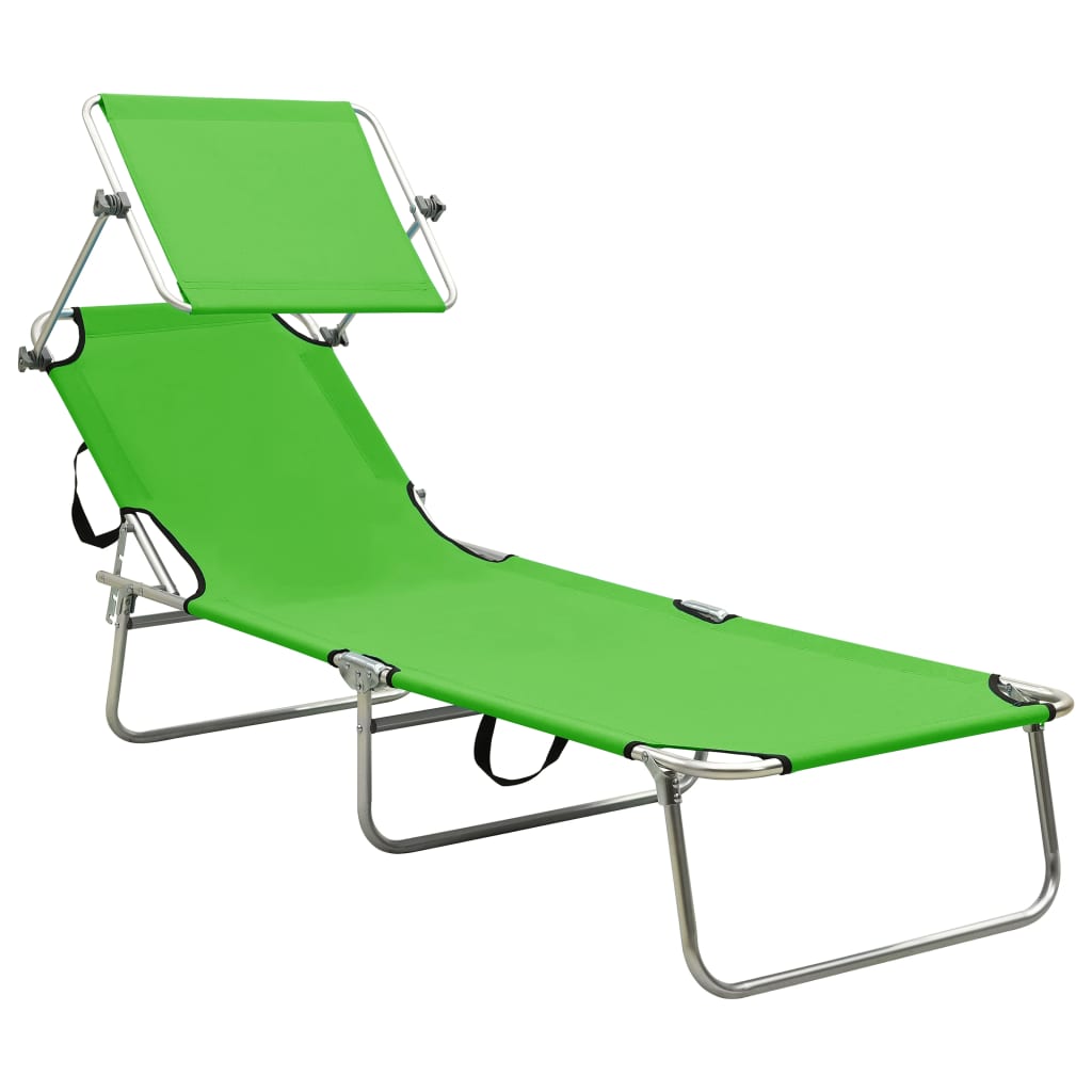 Sun lounger with apple green steel canopy