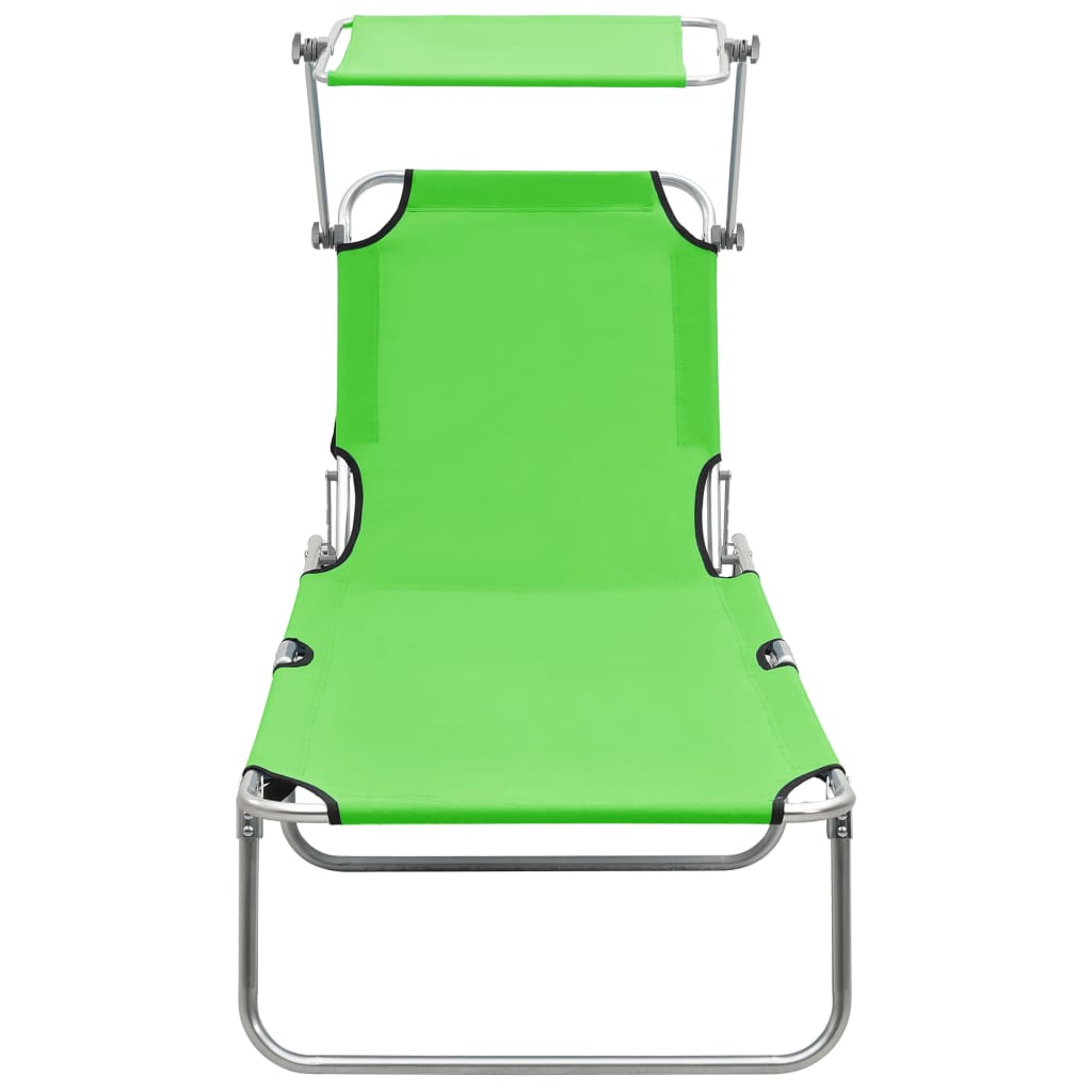 Sun lounger with apple green steel canopy
