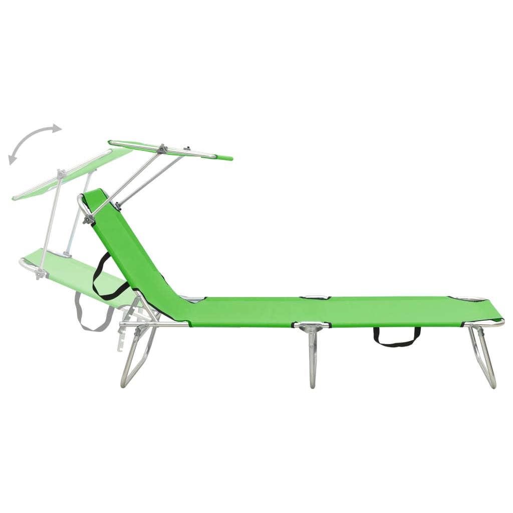 Sun lounger with apple green steel canopy