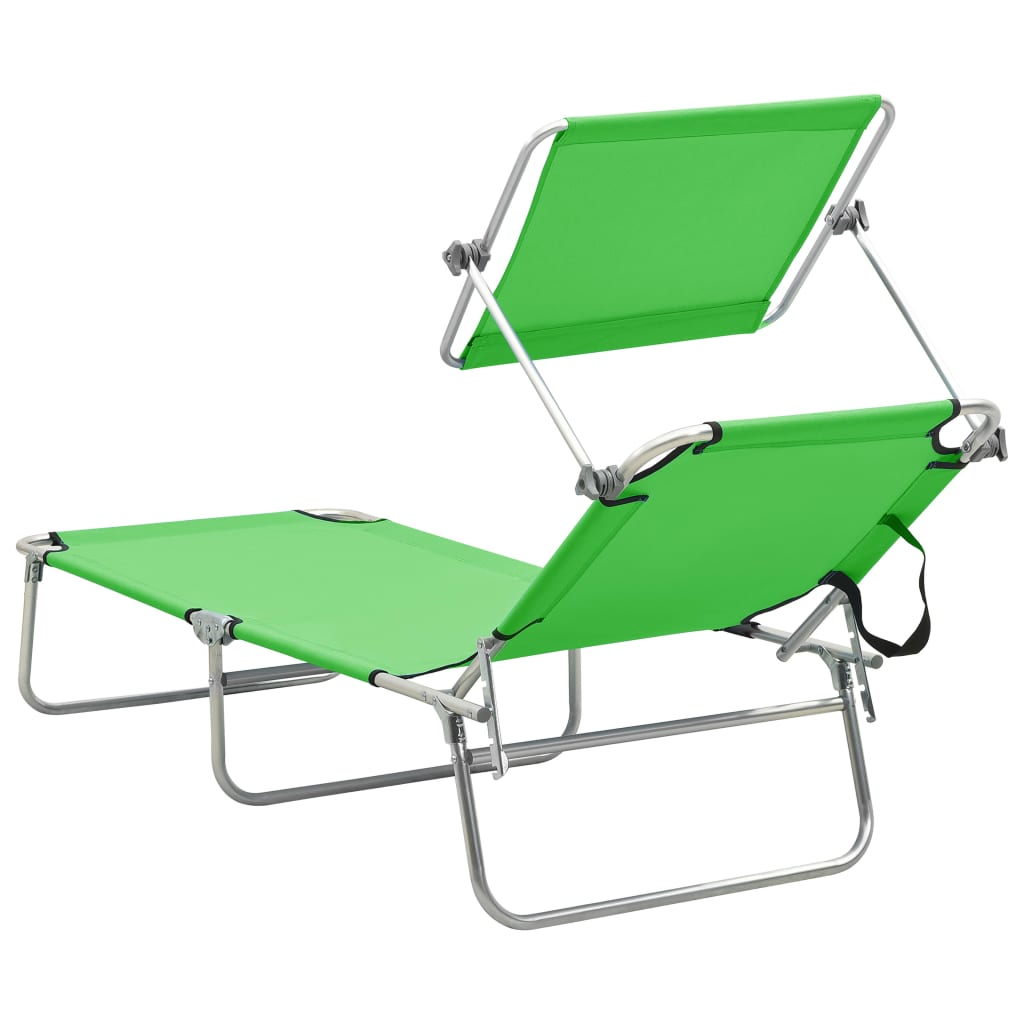 Sun lounger with apple green steel canopy
