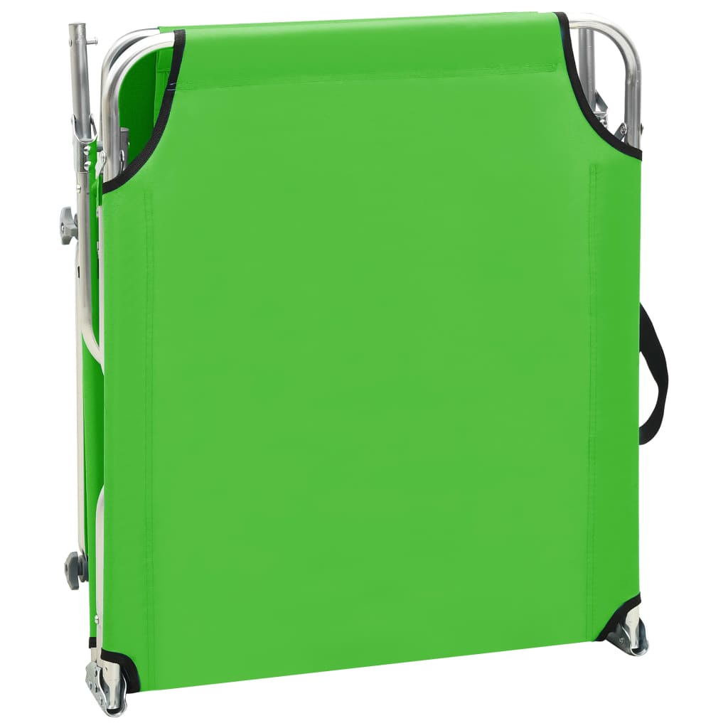 Sun lounger with apple green steel canopy