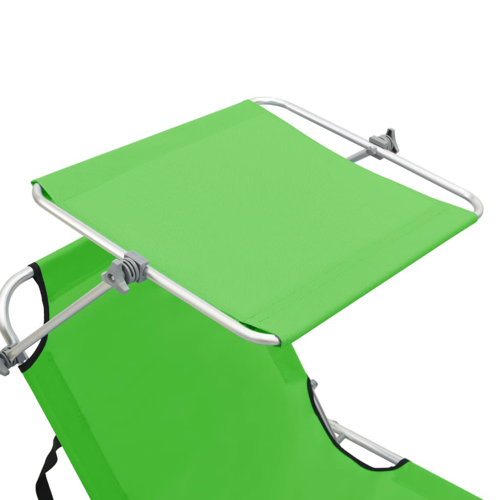 Sun lounger with apple green steel canopy