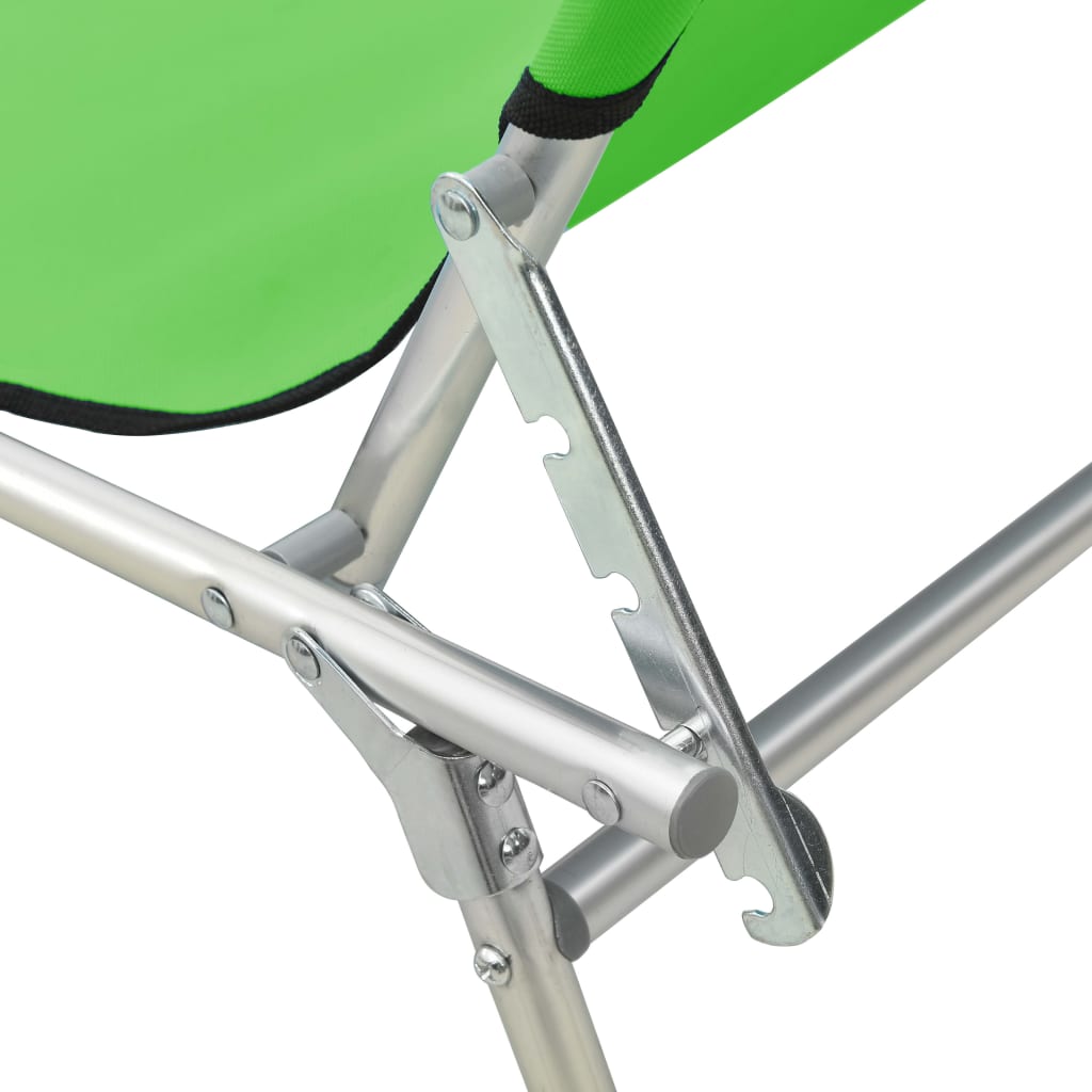 Sun lounger with apple green steel canopy