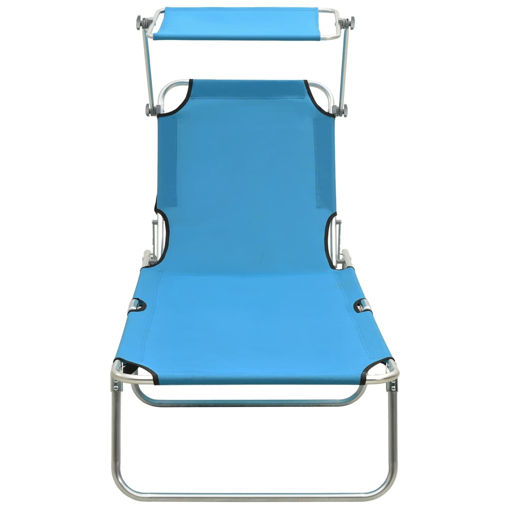 Folding sun lounger with turquoise and blue steel canopy