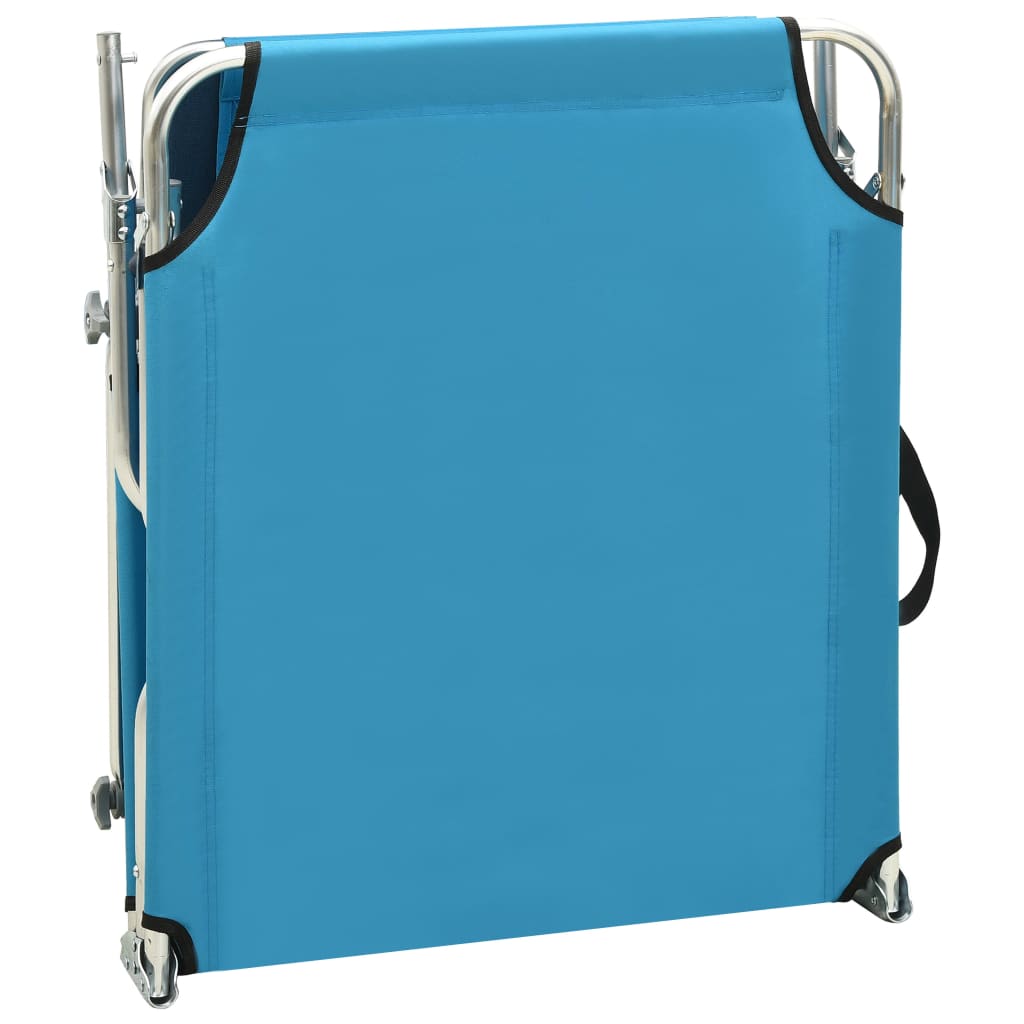 Folding sun lounger with turquoise and blue steel canopy