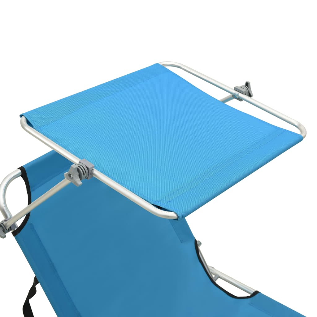 Folding sun lounger with turquoise and blue steel canopy