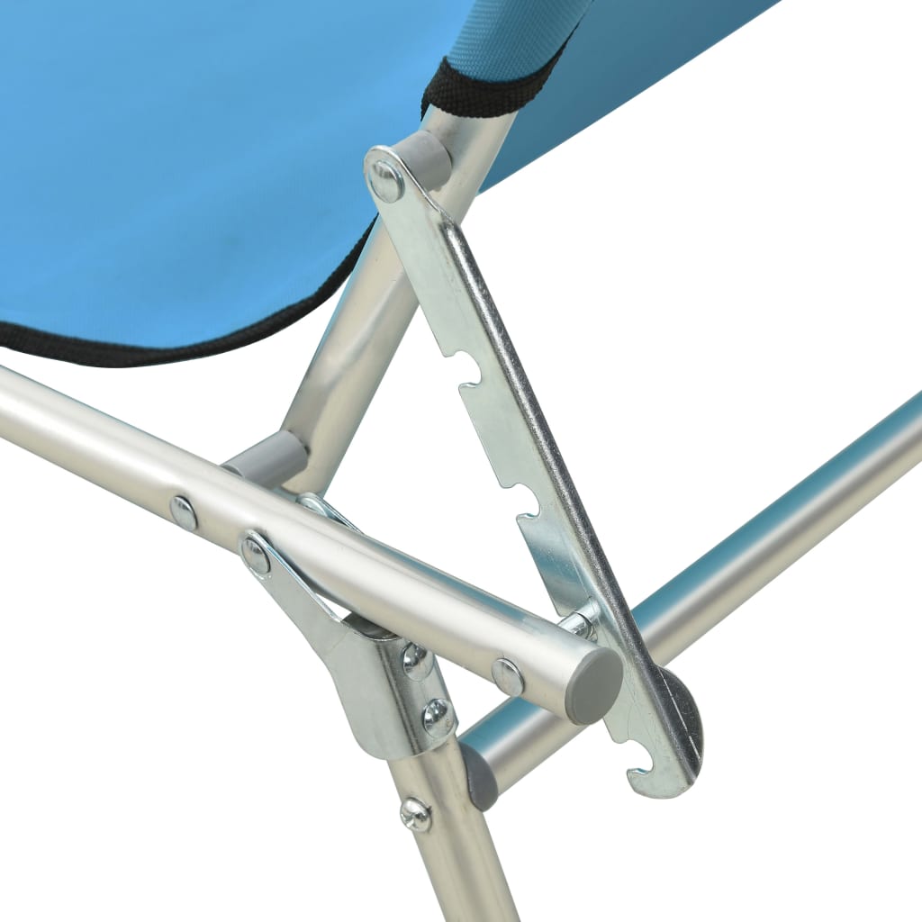 Folding sun lounger with turquoise and blue steel canopy
