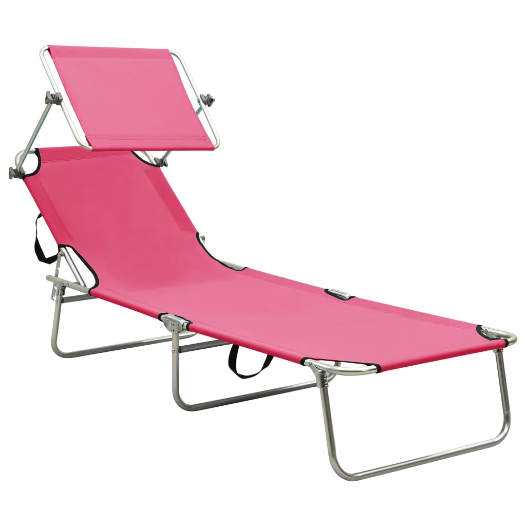 Folding sun lounger with canopy steel pink magento