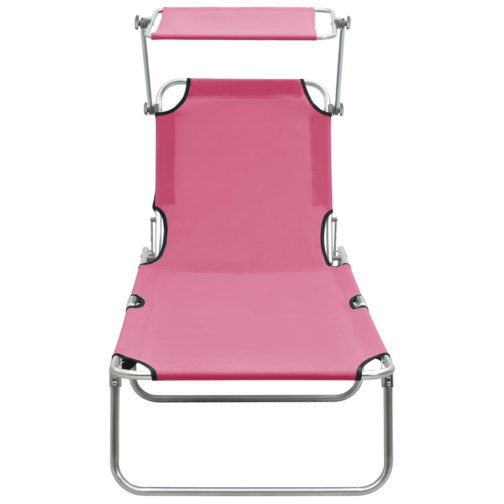 Folding sun lounger with canopy steel pink magento