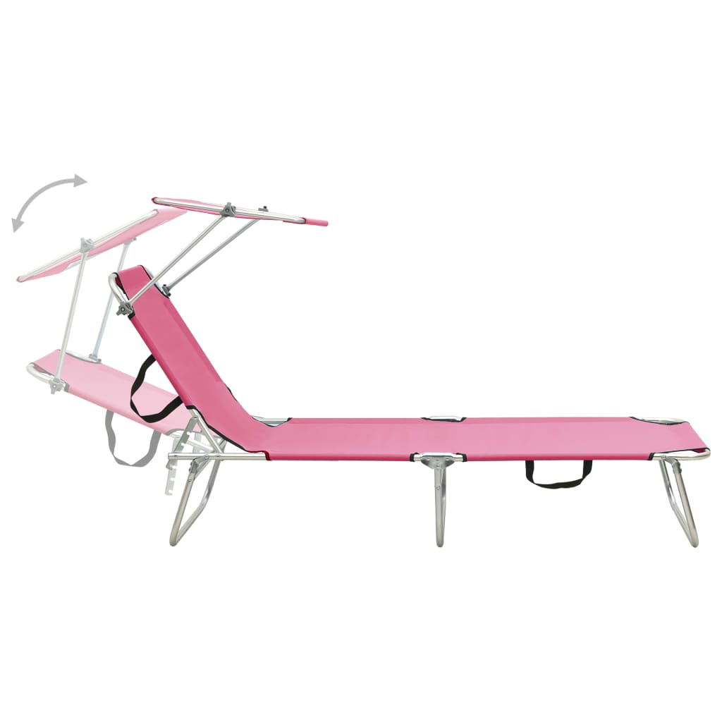 Folding sun lounger with canopy steel pink magento