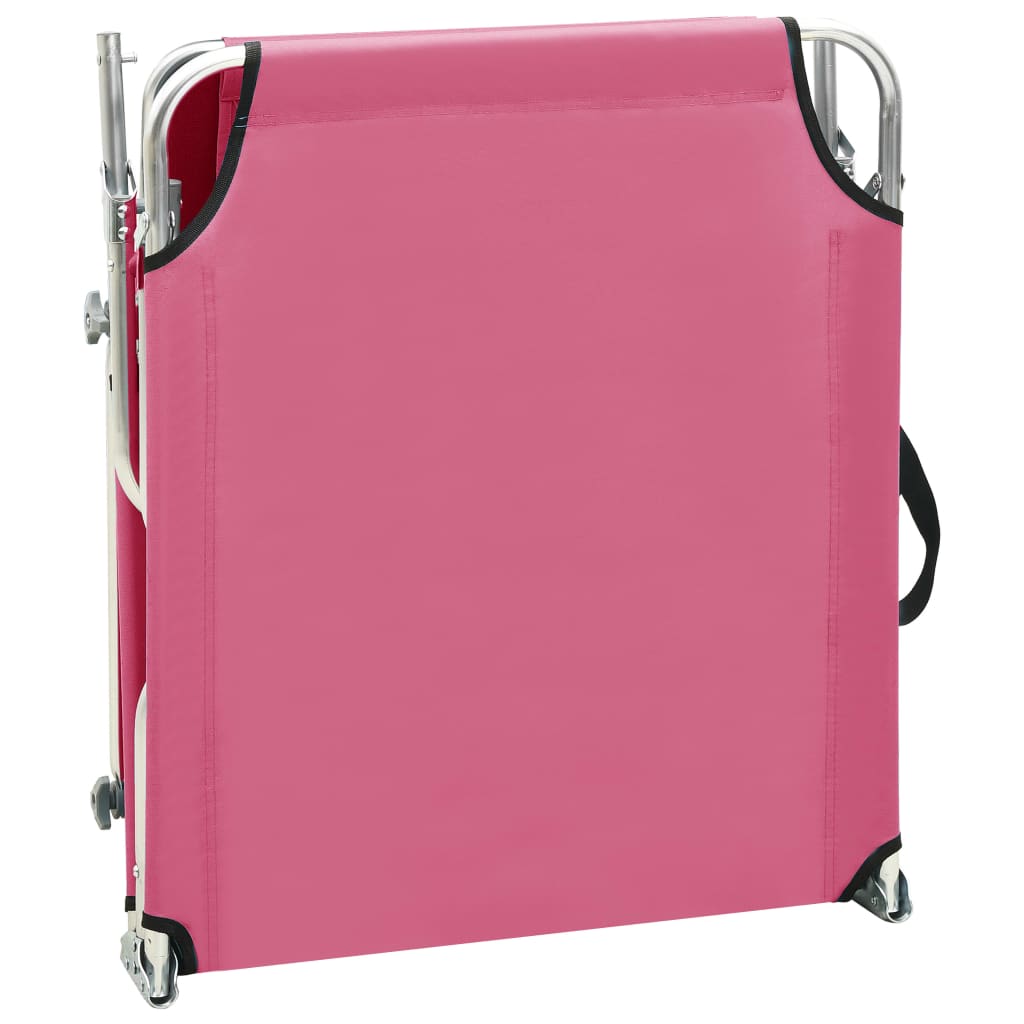 Folding sun lounger with canopy steel pink magento