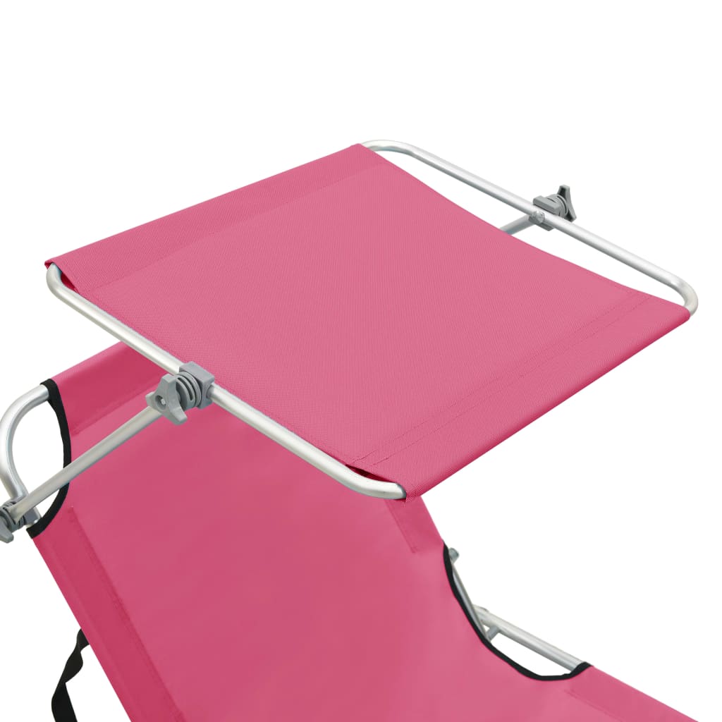 Folding sun lounger with canopy steel pink magento