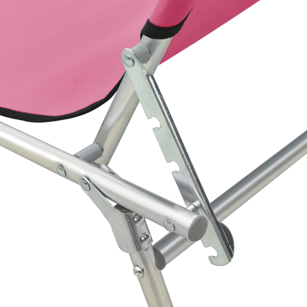 Folding sun lounger with canopy steel pink magento