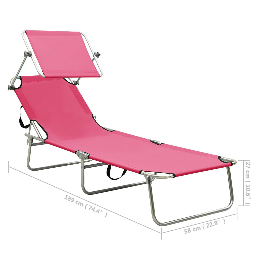 Folding sun lounger with canopy steel pink magento