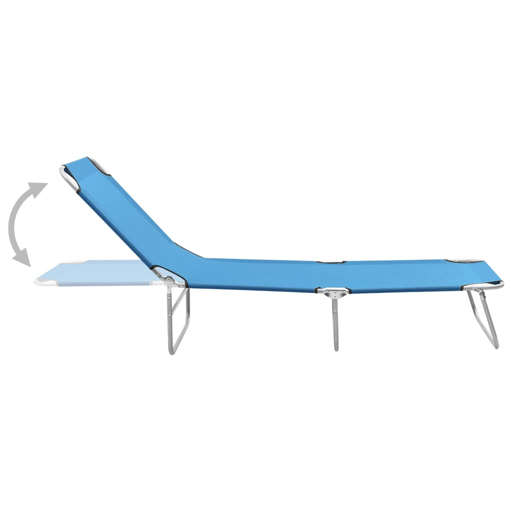Folding sun lounger in steel and turquoise blue fabric