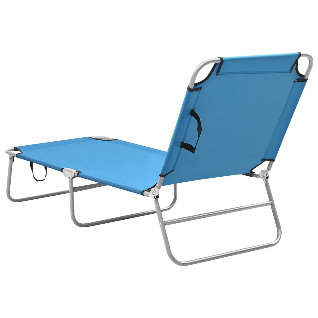 Folding sun lounger in steel and turquoise blue fabric