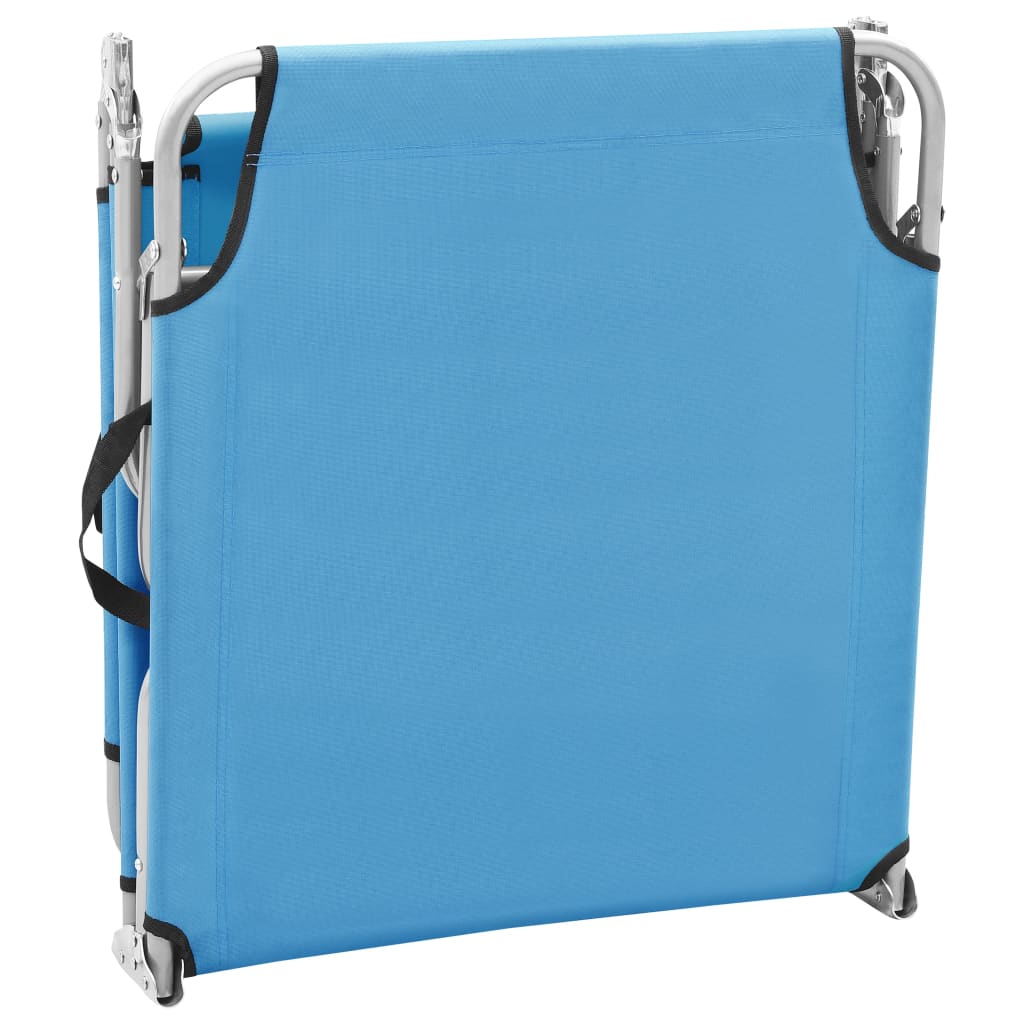 Folding sun lounger in steel and turquoise blue fabric