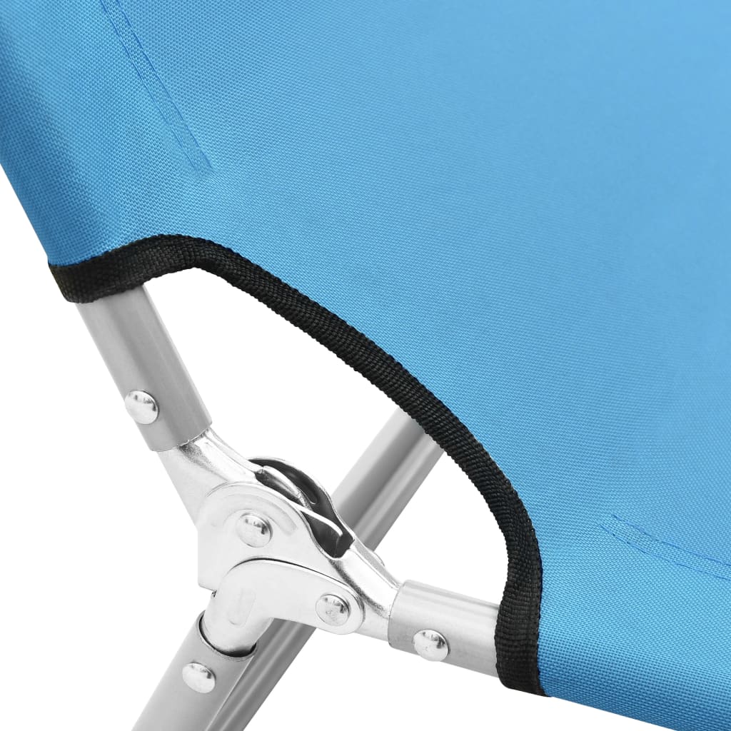 Folding sun lounger in steel and turquoise blue fabric