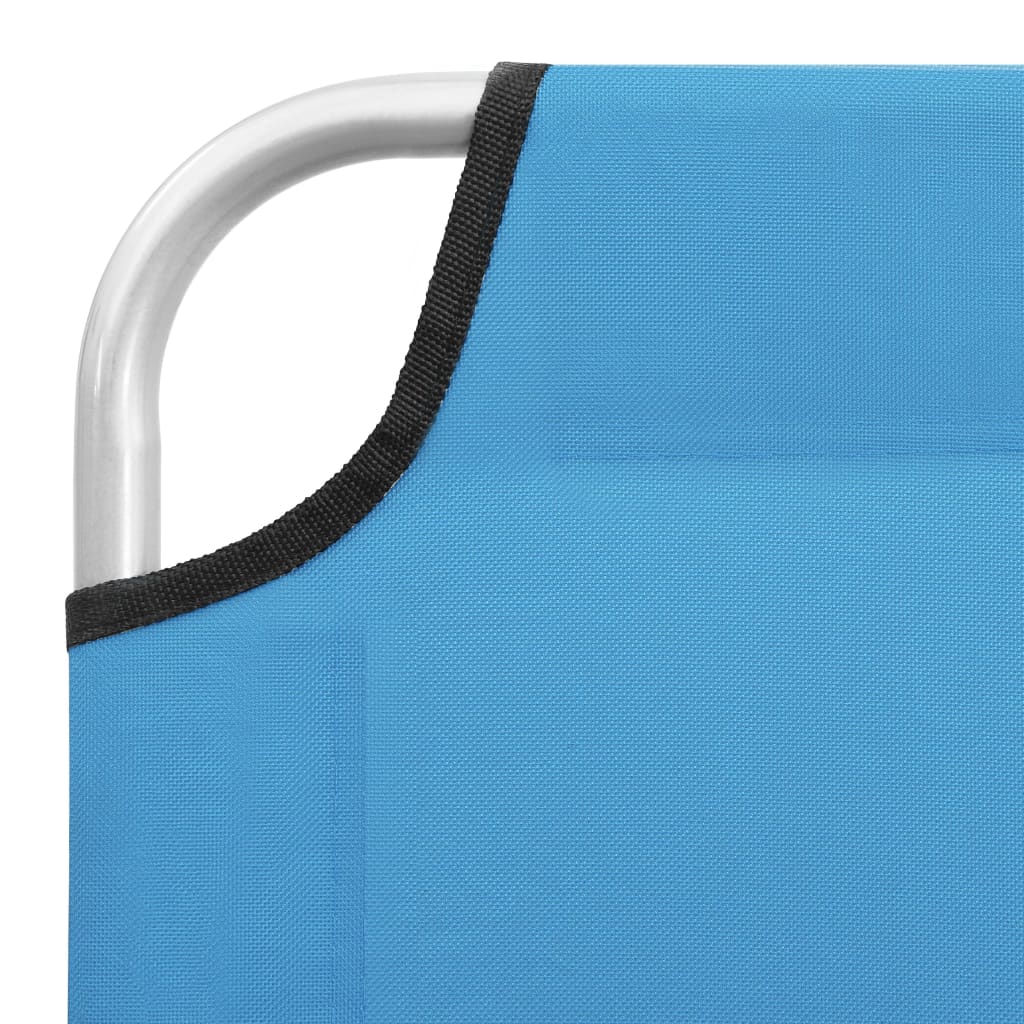 Folding sun lounger in steel and turquoise blue fabric