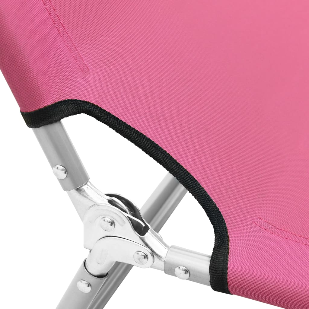Espreguiçadeira dobrável aço e tecido rosa