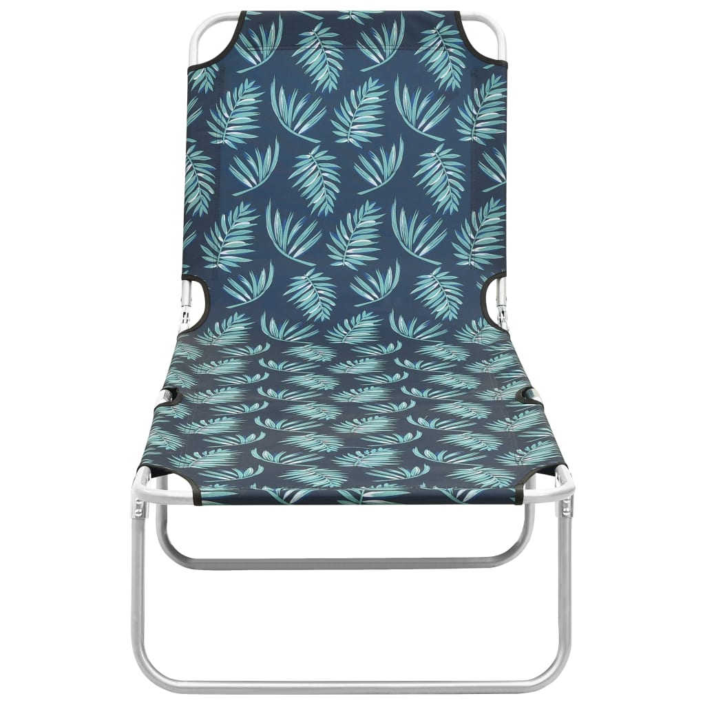 Steel and fabric folding sun lounger with printed leaves