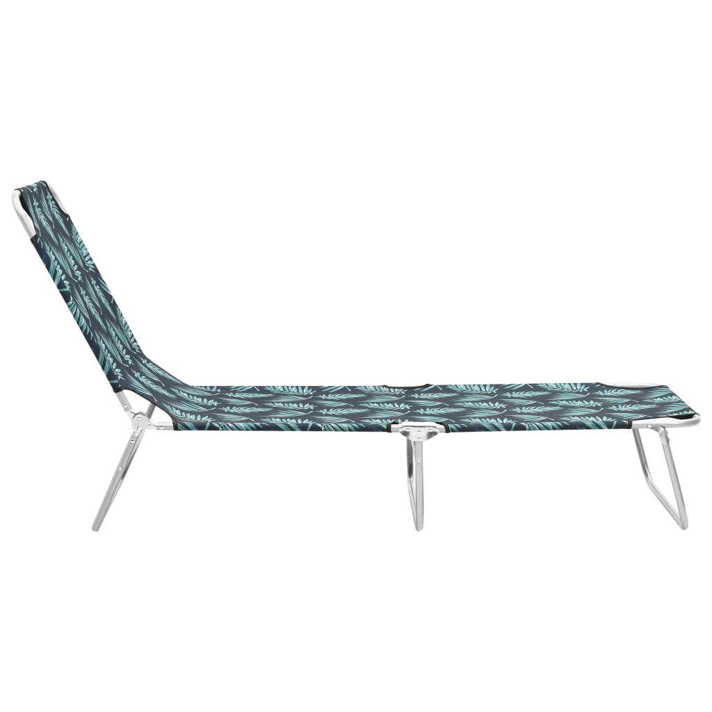 Steel and fabric folding sun lounger with printed leaves