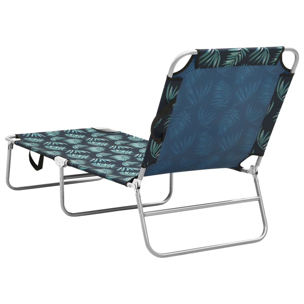 Steel and fabric folding sun lounger with printed leaves