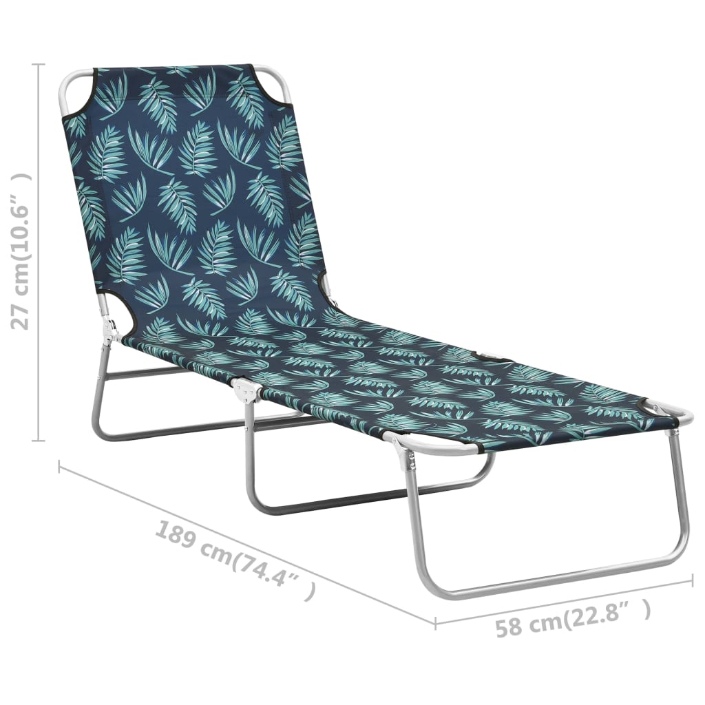 Steel and fabric folding sun lounger with printed leaves