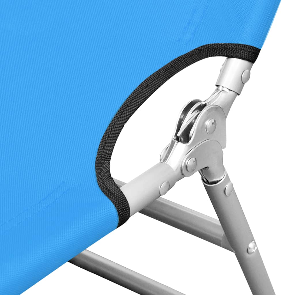 Folding sun lounger with head cushion in turquoise blue steel