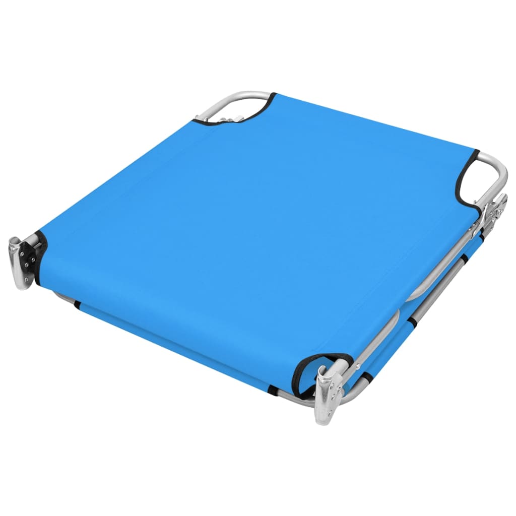 Folding sun lounger with head cushion in turquoise blue steel