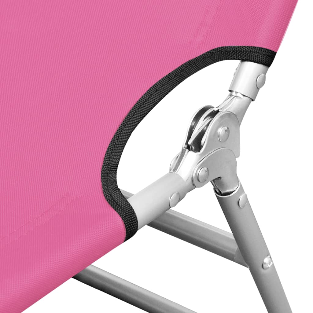 Folding sun lounger with head cushion, pink steel, magenta