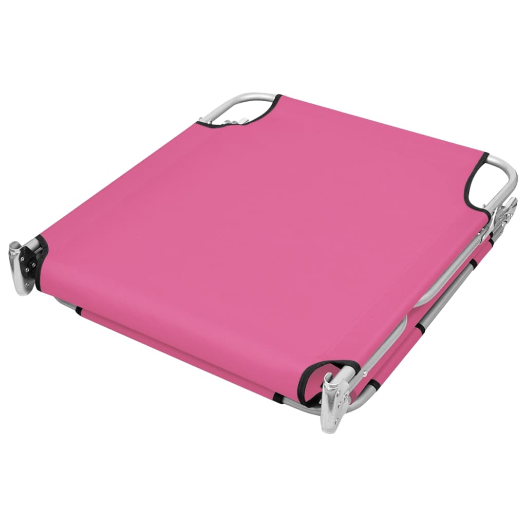 Folding sun lounger with head cushion, pink steel, magenta