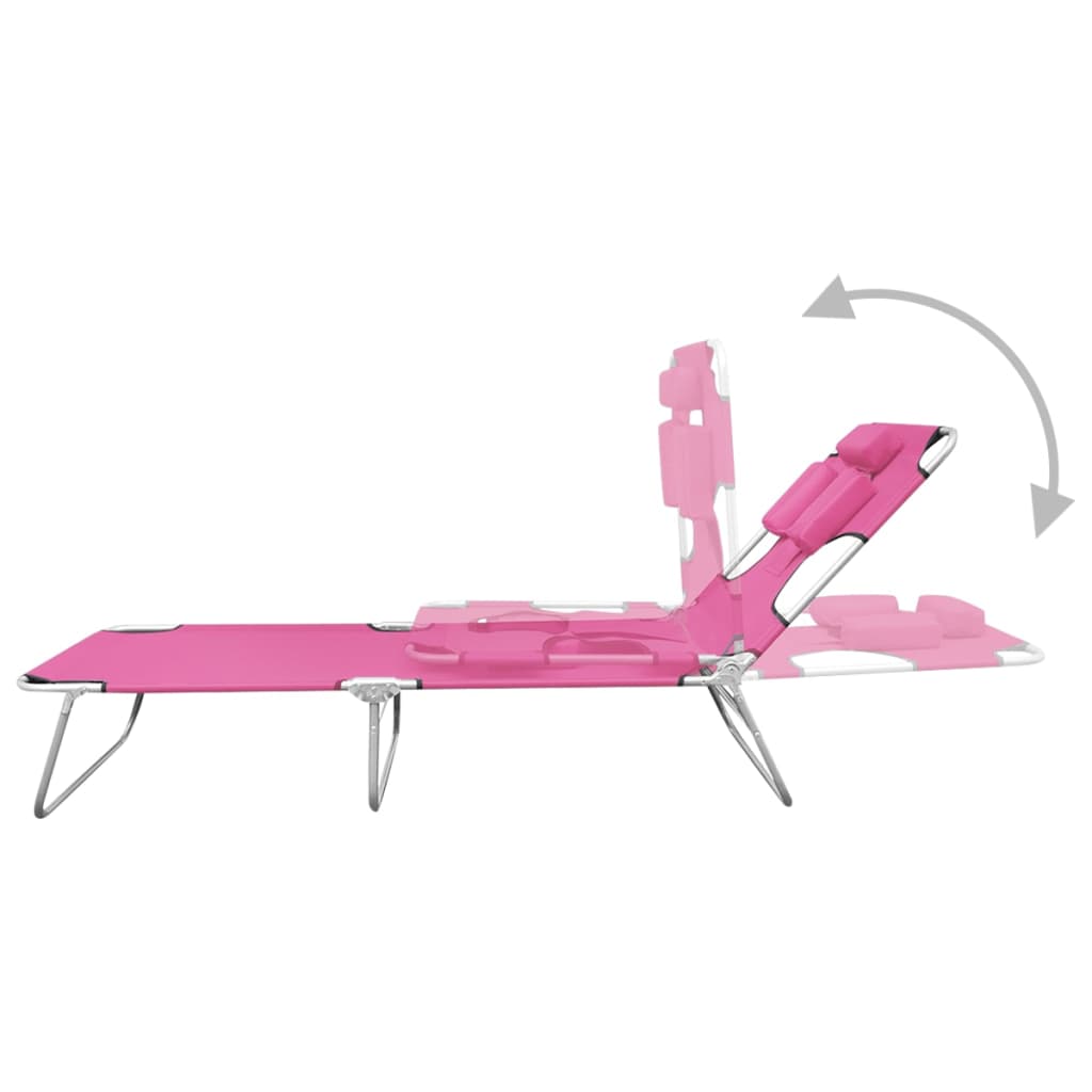 Folding sun lounger with head cushion, pink steel, magenta