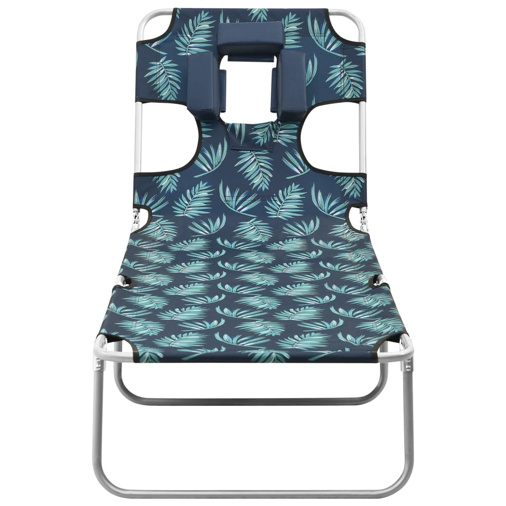 Folding sun lounger + head cushion steel leaf design