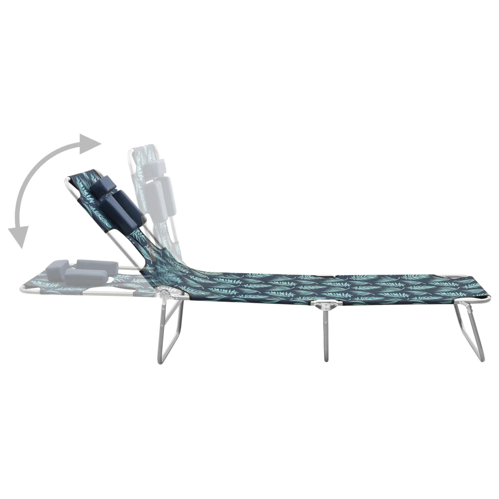 Folding sun lounger + head cushion steel leaf design