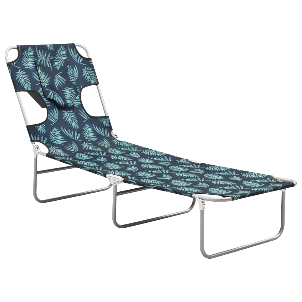 Folding sun lounger + head cushion steel leaf design