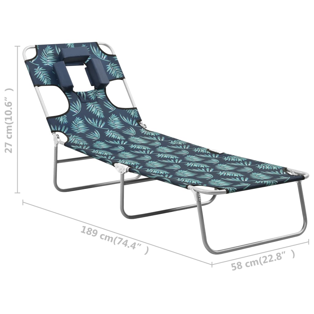 Folding sun lounger + head cushion steel leaf design