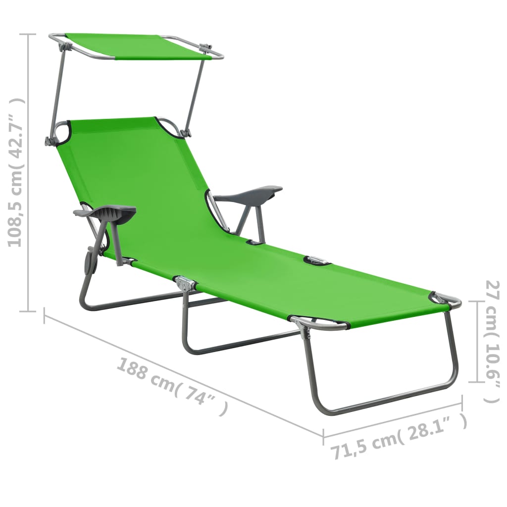 Espreguiçadeira com toldo aço verde
