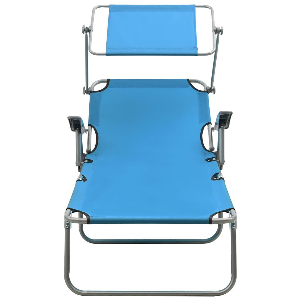 Sun lounger with blue steel canopy