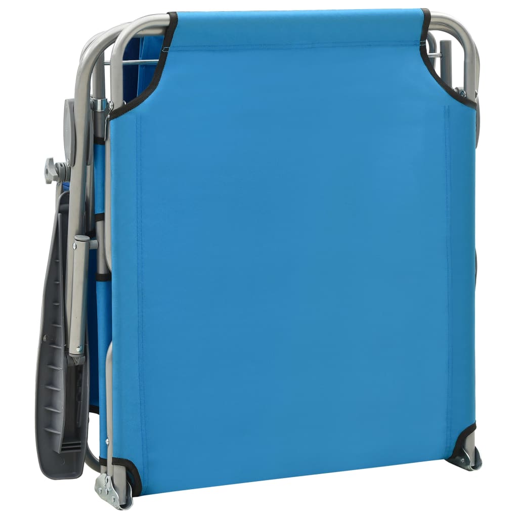 Sun lounger with blue steel canopy