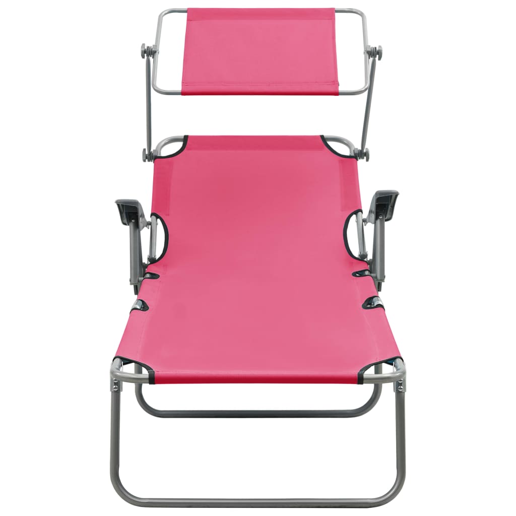 Pink steel sun lounger with canopy