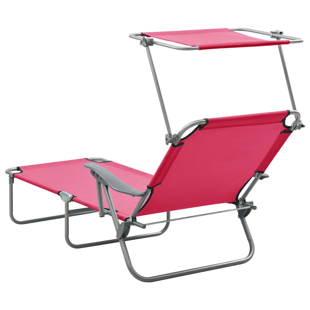 Pink steel sun lounger with canopy