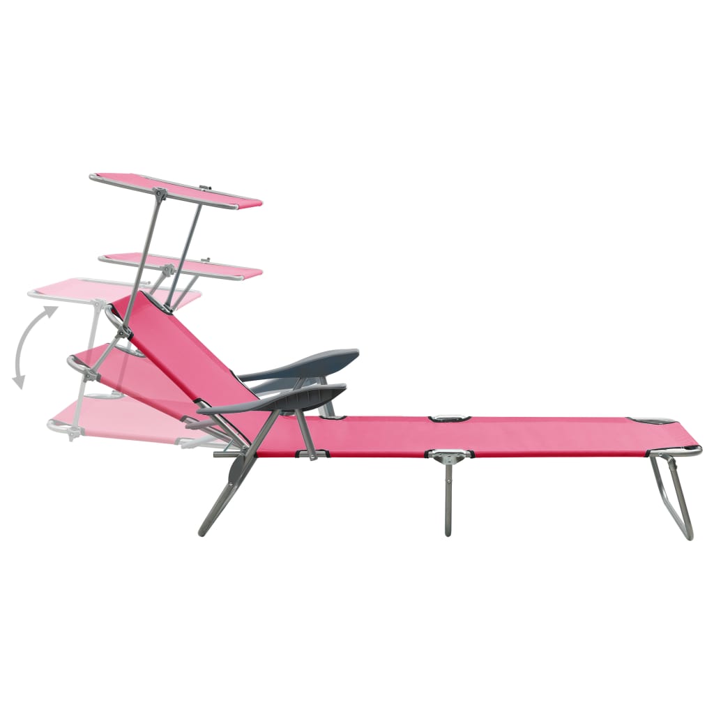 Pink steel sun lounger with canopy