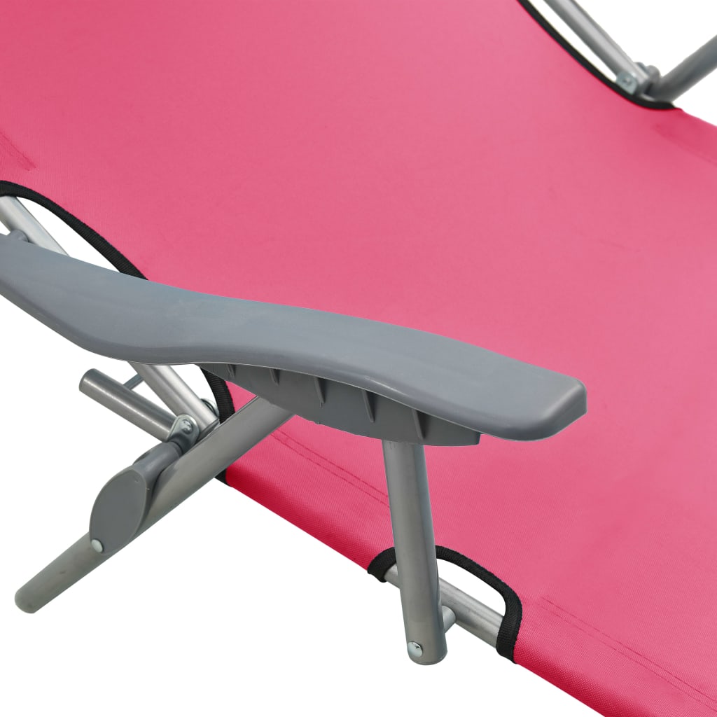 Pink steel sun lounger with canopy