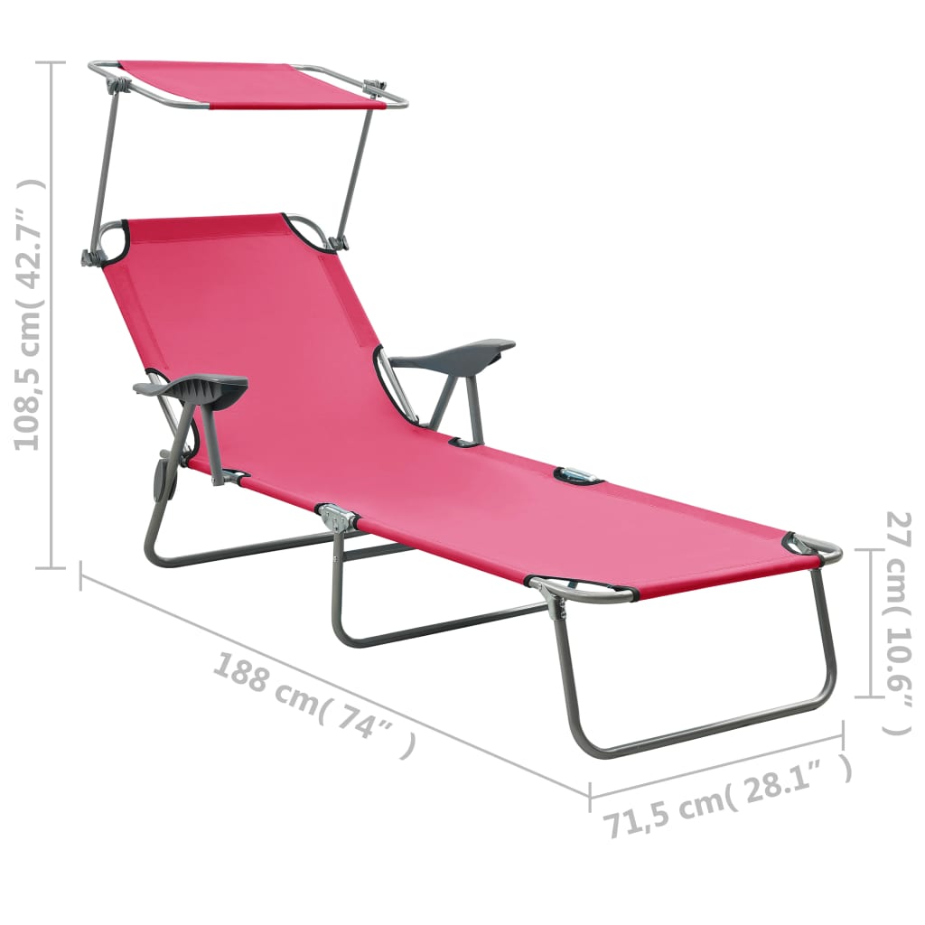 Pink steel sun lounger with canopy